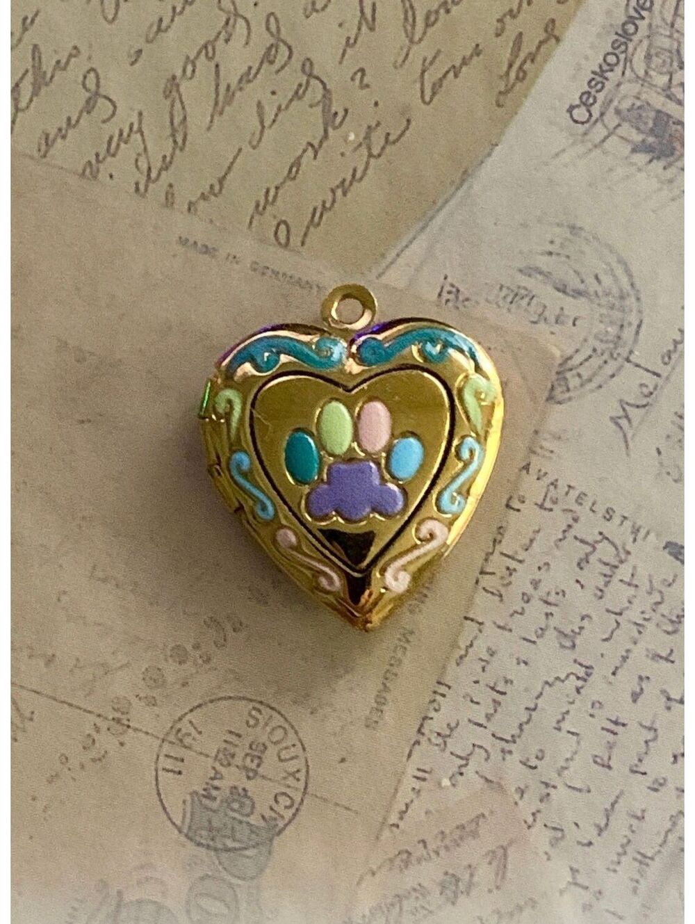 Colorful Heart-Shaped Paw Print Locket Pendant - Cute & Charming